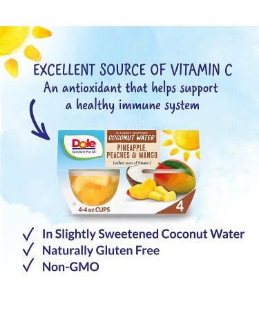 Dole Fruit Bowls Pineapple Peach Mango in Coconut Water - Gluten Free Healthy Snack, 4oz Cups (Pack of 6) - Buy Online on GoSupps.com
