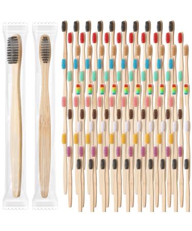 Sieral 120 Pcs Bamboo Toothbrushes Soft Bristle Toothbrush Travel Wooden 7 Inch Manual for Kids Teens Adults Home Travel  Individually Wrapped  12 Color  Blue green purple white Blue green purple white General Style