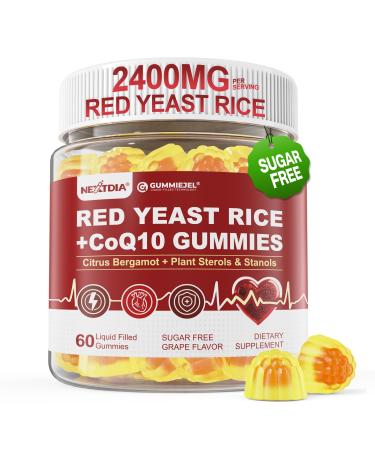 Red Yeast Rice Gummies 2400MG with CoQ10, Suagr Free Balanced Ch lester l Supplements Plus Citrus Bergamot, Plant Sterols & Stanols Supports V scul r Health, Energy, Immunity for Age 50+,Vegan,60 Cts 60 Count (Pack of 1)