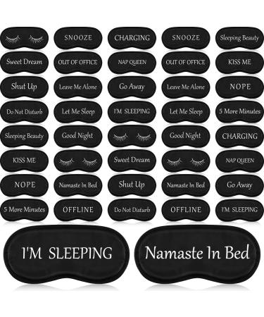 40 Pieces Funny Sleep Silk Eye Mask Soft Night Sleeping Mask Bulk Eye Covers for Sleeping Blackout Blindfolds with Adjustable Strap for Women Men Kids Travel Nap Meditation Party Gifts Favors Black
