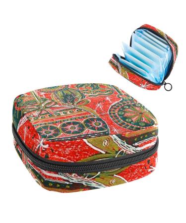 GIAPB Period Bag Sanitary Napkin Storage Bag Period Pouch Travel Makeup Bag Xmas Baubles Pattern Color4210