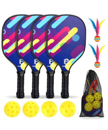DULCE DOM Pickleball Paddles Set of 2/4 - USAPA Approved, 4 Indoor Outdoor Pickleball Balls, Fiberglass Surface Paddle Racket with Cover Bag, Ideal Training Equipment Gift for Men & Women Colorful