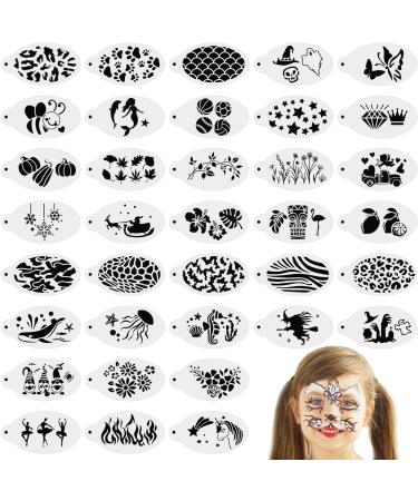 Jecery 36 Pcs Face Paint Stencils Reusable Makeup Temporary Tattoos Body Painting Mermaid Unicorn Leopard Tattoo Witch Ghost Pumpkin Skull Templates for Halloween (Fresh Style)