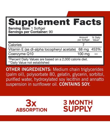 Qunol CoQ10 100mg Softgels - 3X Better Absorption Coenzyme Q10 Supplement for Heart Health & Energy - 90 Count - Buy Online on GoSupps.com