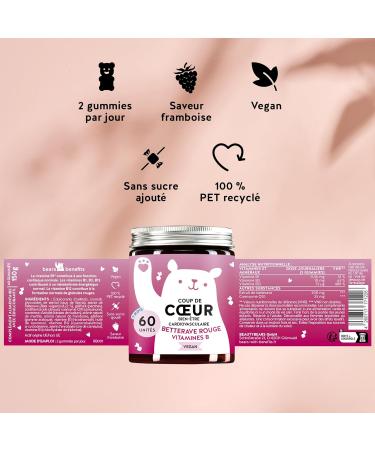 Beetroot Gummies - For Energy & Heart Health - With 200mg Beetroot Extract - Vitamin B12 B3 B1 & Q10 - 60 Units Vegan - Sugar Free - Bears with Benefits - Buy Online on GoSupps.com