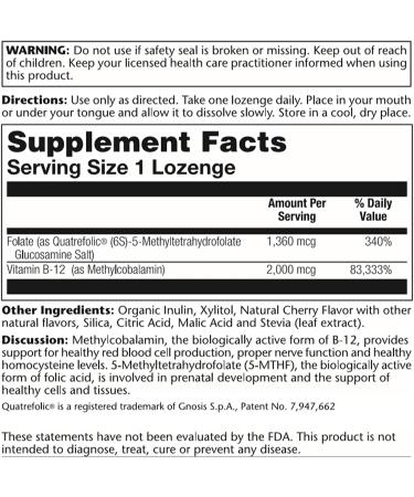 Solaray Methyl B-12 & Folate Cherry Lozenges - 60 Count | Boost Energy & Support Health - Buy Online on GoSupps.com