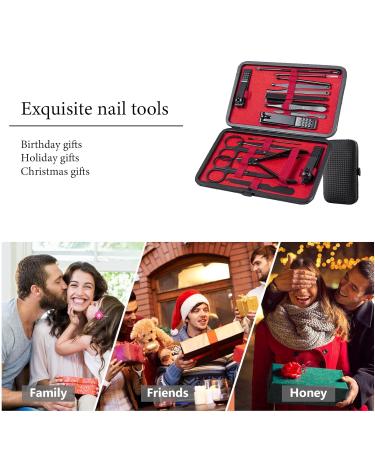 Professional 18-Piece Stainless Steel Manicure Pedicure Kit in Black Leather Case - Buy Online on GoSupps.com