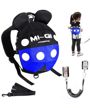 Toddlers Leash + Anti Lost Wrist Link Child Kids Safety Harness Kids Walking Wristband Assistant Strap Belt for Baby Gift (Black/Blue)