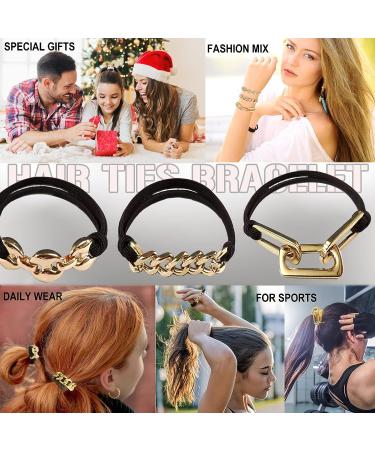 Gold Metal Jewelry Hair Ties for Women - Dark Brown Elastic Scrunchies Ponytail Holders - Trendy Hair Accessories & Gifts - Buy Online on GoSupps.com