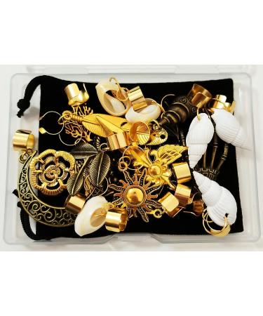 19 PCS Adjustable Hair Cuffs & Charms for Braids | Gold Hair Jewelry Set | Sun Moon Pterosaur Wing Shell Rose Leaf Hair Pendants | DIY Dreadlock Accessories - Buy Online on GoSupps.com