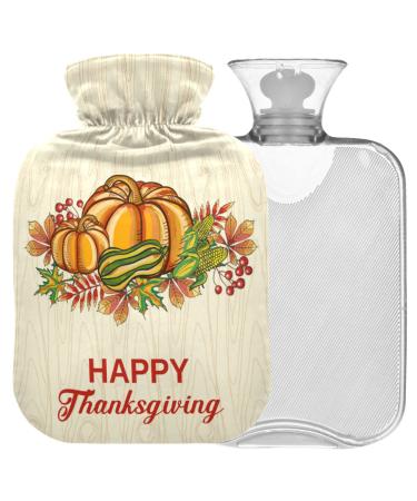 Naanle pumpkin Happy Thanksgiving hot bottle with reference transparent hot water bottle heat bottle for bed handfoot warmer pain relief heat and cold therapy small 1l