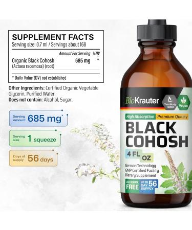 BIO KRAUTER Perimenopause & Menopause Supplements for Women* - Pure Vegan Black Cohosh for Mood Support & Women's Wellness - Black Cohosh Supplements 4 Fl.Oz 56-Day Supply Alcohol & Sugar Free 4 Fl Oz (Pack of 1) - Buy Online on GoSupps.com