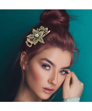 Healeved Elegant Vintage Hair Claw Clip - Ornate Gold Hairpins and Green Hair Accessories for Women - Crystal Embellished Barrettes and Flower Hair Clips - Buy Online on GoSupps.com
