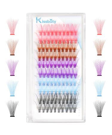 KISSBUTY Colored Lash Clusters 14 mm Individual Lashes DIY Eyelash Extensions With 5 Colors Eye Lashes Premade Fans Mixed Colors False Eyelash Extensions