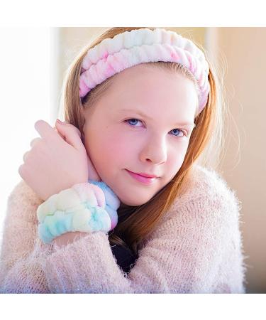 FROG SAC Teen Girls Spa Headband and Matching Wristbands - Soft Fuzzy Skincare Accessories for Face Washing, Makeup, Shower, and Sleepover Parties (Tie Dye) - Buy Online on GoSupps.com