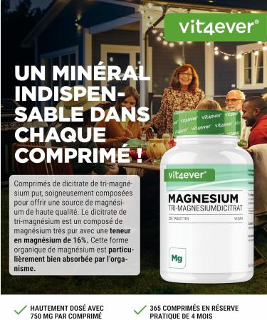 Magnesium Citrate - 365 Tablets - 2250mg Including 360 Mg Elemental Magnesium Per Daily Serving - 100% Tri-Magnesium Dicitrate Without Additives - High Dosed - Vegan - Buy Online on GoSupps.com