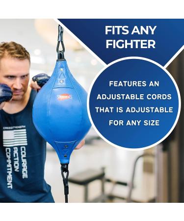 Blue PU Leather Double End Bag for Boxing | Fully Adjustable Cords | Quiet Punch Doorway Punching Bag with Air Pump | Installation Hooks & Manual Included - Buy Online on GoSupps.com