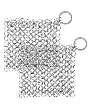 ifeel Cast Iron Cleaner, Cast Iron Scrubber, Premium 316L Stainless Steel Chainmail Scrubber for Cookware and Other Pots & Pans (Size3-4x4 (2 Pairs)) Size3-4"x4" (2 pairs)