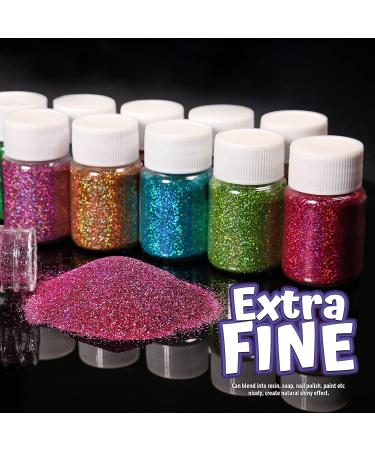 LEOBRO Holographic Fine Glitter Powder - 15 Colors for Resin Jewelry, Crafts & Cosmetics | Includes 10 Stir Spoons - Buy Online on GoSupps.com