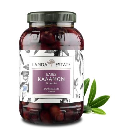 Lamda Estate - fresh Kalamata olives 1 KG natural with stone pickled in brine | Greek black olives Jumbo (1)