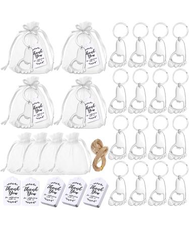 50 Pieces Baby Footprint Keychain Bottle Opener Baby Shower Party Favors Baby Shower Footprint Bottle Opener Supplies with Organza Bags and Thank Tags for Baby Shower Party Souvenirs Gifts (Silver)