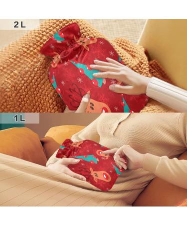 Christmas Tree Moose & Snowflakes Red Hot Water Bottle - 2L Fleece Cover for Warm & Cold Compresses | International Shipping - Buy Online on GoSupps.com