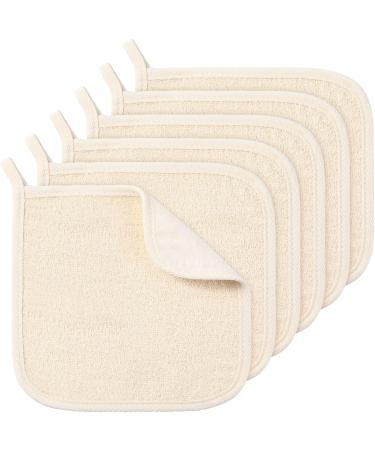 6 Pieces Exfoliating Face and Body Wash Cloths 2 Sided Bamboo Washcloth Towel Exfoliation Scrub Soft Weave Massage Shower Bath Cloth for Women and Men, 20 x 20 cm (Beige and White)