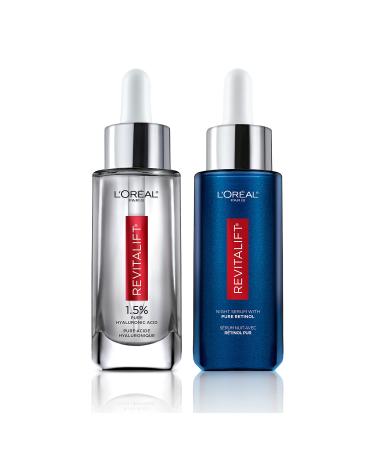 L'Oreal Paris 1.5% Pure Hyaluronic Acid with Vitamin C and 0.3% Retinol Serum for Face Revitalift Derm Intensives Anti-Aging Skin Care Day Night Regimen - Buy Online on GoSupps.com