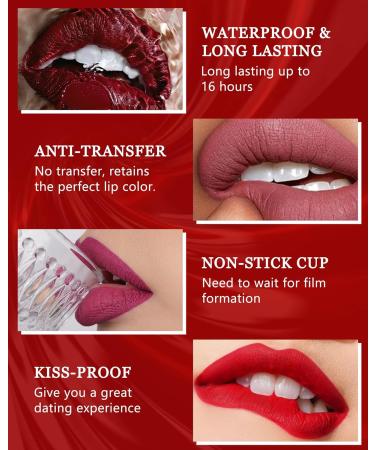 Matte Liquid Lipstick for Women | Long-Lasting Waterproof Lip Tint - 16H Wear Pigmented Velvet Nude Red | Perfect Christmas Makeup Gift - Buy Online on GoSupps.com
