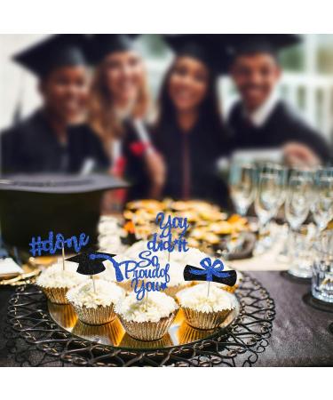 BEISHIDA 12pcs So Proud of You Cupcake Topper Graduation Cupcake Decoration 2024 Graduation Congrats Cupcake Toppers Blue Glitter High School/College/Senior Graduation Party Supplies Blue Black - Buy Online on GoSupps.com