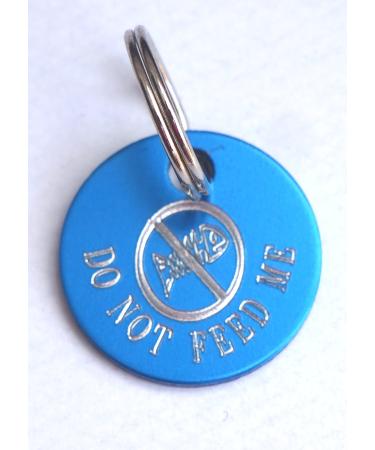 Paradise Pets DO NOT FEED CAT SAFETY ID TAG PERSONALISED ON REVERSE WITH YOUR CHOICE OF TEXT - BLUE WITH FISH BONE MOTIF