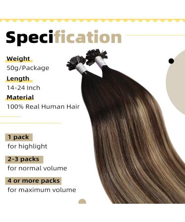 UGEAT Pre-Bonded Flat Tip Hair Extensions - Balayage Ombre Keratin Fusion Glue Sticks Natural Black to Dark Brown & Blonde #1B/4/27 22 Inch 50g/50s - Buy Online on GoSupps.com