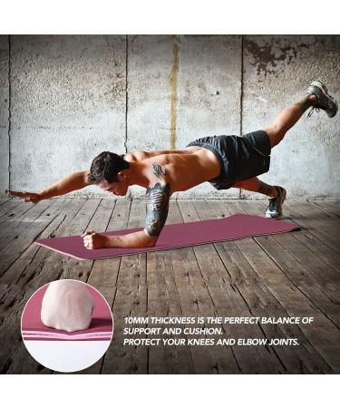 JELS Extra Thick Yoga Mat 10MM - Non Slip Design - SGS Certified TPE Material - with Carrying Strap - Ideal for Yoga, Pilates, and Workouts - 72x26 - Wine/Pink - Buy Online on GoSupps.com