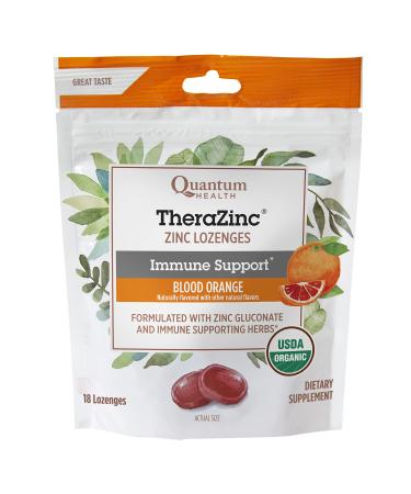 Quantum Health TheraZinc USDA Organic Blood Orange Zinc Lozenges For Adults and Kids, For Immune System Support, Individually Wrapped & Bagged, 18 Ct.