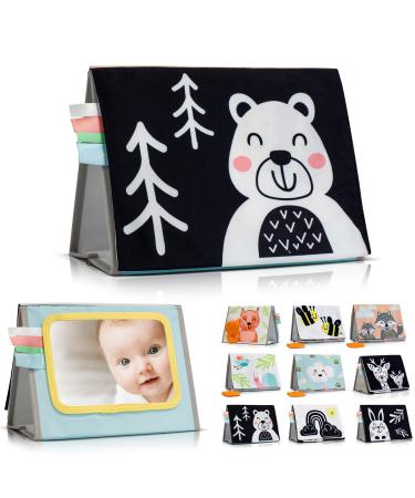 Soft Tummy Time Book with Large Stimulating Baby Safe Mirror - Fun High Contrast Montessori Toy w/ Mirror  Crinkle Paper & Silicone Teether - The Perfect Toy For Safe Early Newborn/Infant Development - Buy Online on GoSupps.com