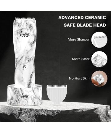 INVJOY Waterproof Body Hair Trimmer for Men - Electric Pubic Hair Shaver & Groomer with Replacement Blade - Marble Pattern White - Buy Online on GoSupps.com