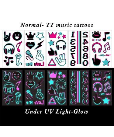 Glow In The Dark Music Temporary Tattoos - Safe & Easy Neon Designs for Kids & Adults | Party Favor Supplies - Buy Online on GoSupps.com