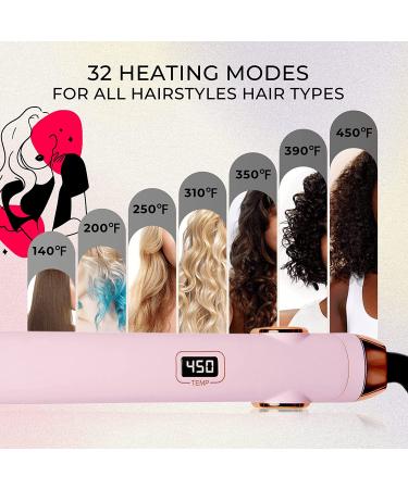 TYMO 2-in-1 Flat Iron Hair Straightener and Curler - 10s Fast Heating, 1 Inch Titanium, 32 Adjustable Temp, Auto Shut Off - Light Pink - Buy Online on GoSupps.com