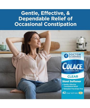 Colace Stool Softener Capsules Bundle - Regular Strength 100mg 60 Count & Clear Soft Gel 50mg Constipation Relief 42 Count - Buy Online on GoSupps.com