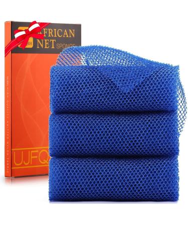 3 Pieces African Bath Sponge African Net Long Net Bath Sponge Exfoliating Shower Body Scrubber Back Scrubber Skin Smoother Great for Daily Use (Blue) Braided