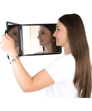 Large Folding Double Handle Handheld Mirror - Salon Haircut Mirror - Black Rectangle - Buy Online on GoSupps.com