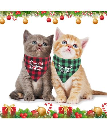 ADOGGYGO Christmas Cat Collars 2 Pack with Bell - Adjustable Bandana Collar in Red Green Plaid for Cats Kittens - Buy Online on GoSupps.com