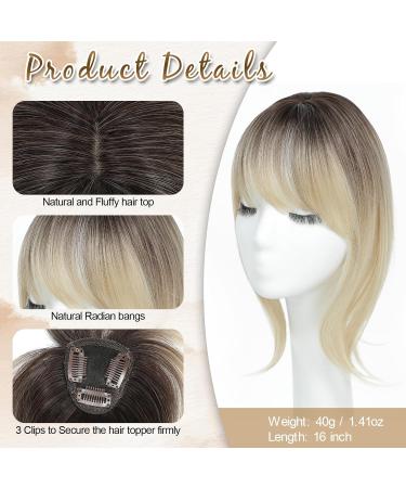 MS TAJ Clip in Fringe French 360 Bangs Hair Fringe in Clip Extensions Blonde with Dark root Hair Extensions Clip in Fringe Bangs Hair Pieces Adding Extra Hair Volume for Women 16 inch Blonde with dark root - Buy Online on GoSupps.com