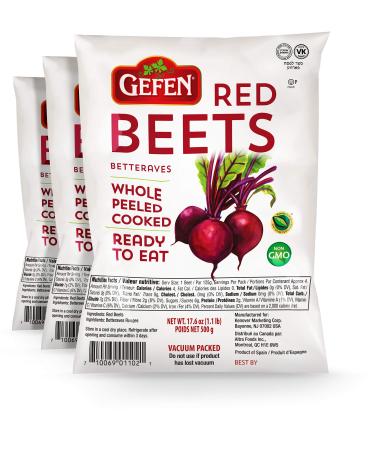 Gefen "Red Beets" Whole, Peeled, Cooked, Ready to Eat, Vacuum Packed (3 x 17.6oz Bags)