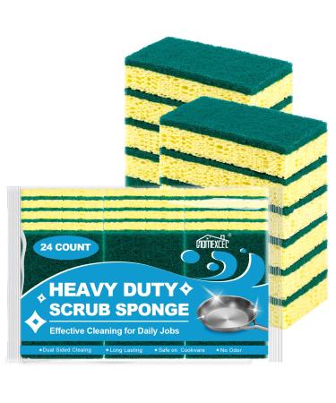 Heavy Duty Scrub Sponges Kitchen 24pcs Dual Side Cleaning Dish Sponges for Non-Coated Cookware Pocelain Bakeware and More Heavy Duty-24 24 Count