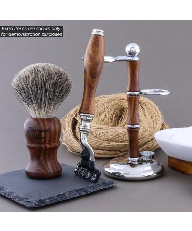 Haryali London Razor Set - Premium 3-Part Wooden Shaving Set with 3 Blades & Stainless Steel Brush - Perfect Gift Idea - Buy Online on GoSupps.com