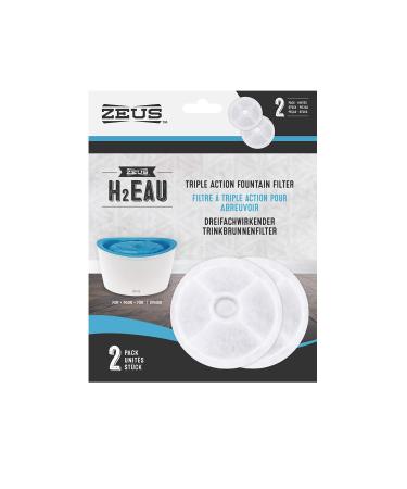 ZEUS H2EAU Triple Action Fountain Filter, Replacement Dog Water Fountain Filter, 2-Pack,White,91403