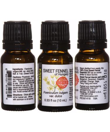 Buy TVaromatics Sweet Fennel Essential Oil 100% Pure - 10 mL (1/3 fl oz) - Foeniculum vulgare var. dulce - International Shipping Available - Buy Online on GoSupps.com
