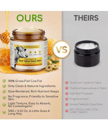 Beef Tallow for Skin & Face Whipped Tallow and Honey Balm Cream 100% Grass-Fed Beef Tallow Face Moisturizer with Raw Honey All Natural Organic Body Lotion Skincare for Soft Smooth Skin 3.5 OZ - Buy Online on GoSupps.com