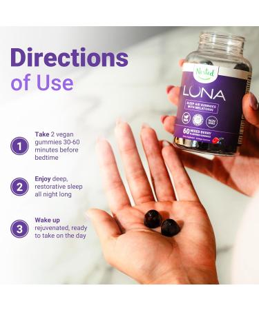Nested Naturals Luna Kids Sleep Gummies - Melatonin with Valerian Root - Mixed Berry 60 Count & Luna Sleep Gummies - Melatonin 3mg with L-Theanine - Mixed Berry 60 Count - Buy Online on GoSupps.com